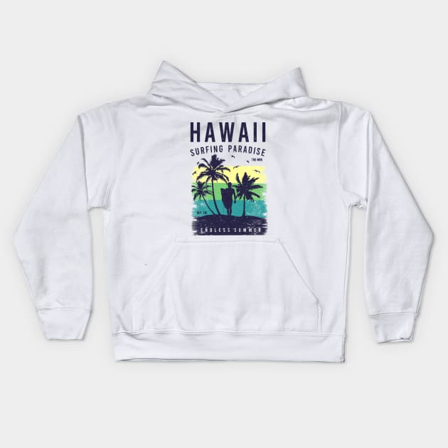 Hawaii Surfing Kids Hoodie by kani